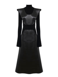 Robe midi col roulé en laine - Noir