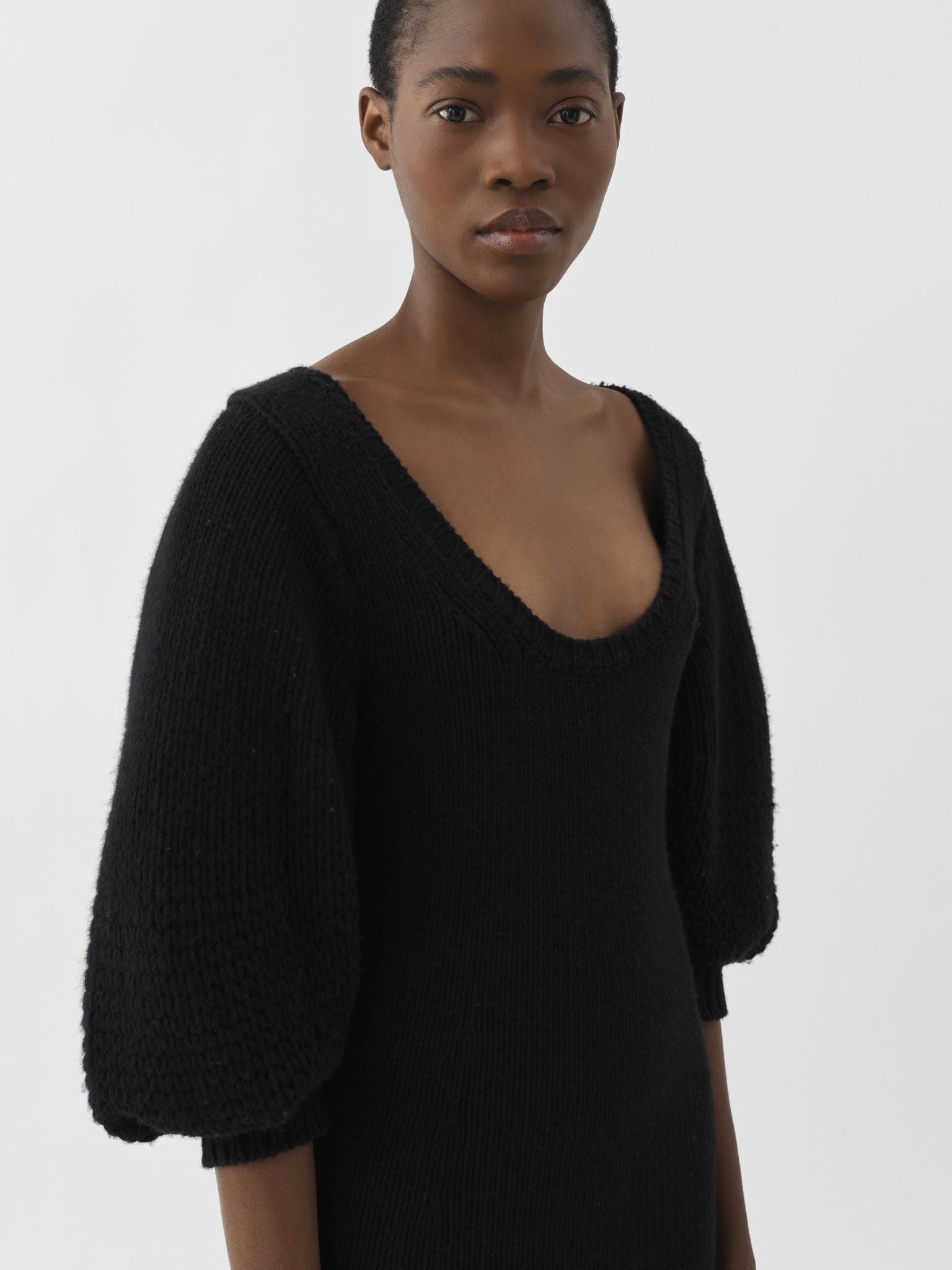 Robe midi évasée en laine - Black