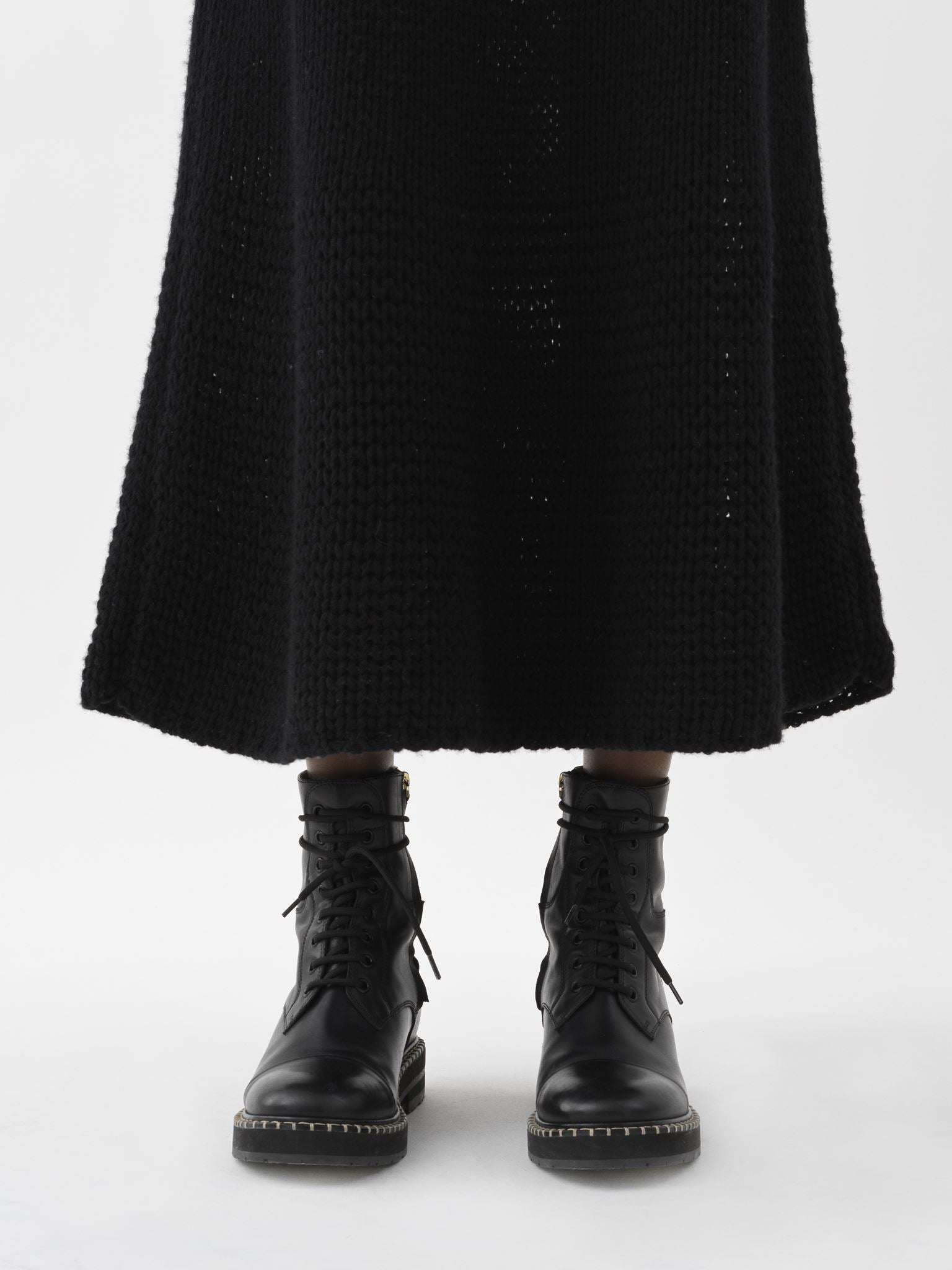 Robe midi évasée en laine - Black