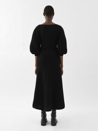 Robe midi évasée en laine - Black