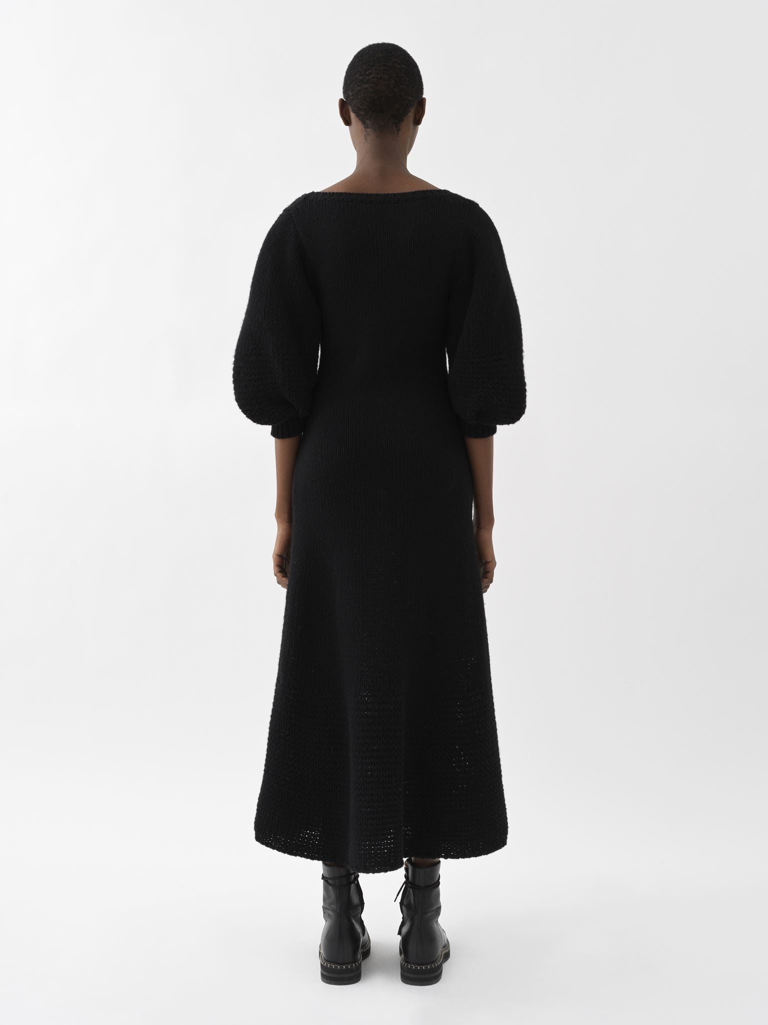 Robe midi évasée en laine - Black