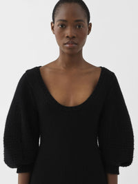 Robe midi évasée en laine - Black