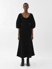 Robe midi évasée en laine - Black