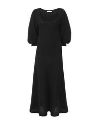 Robe midi évasée en laine - Black