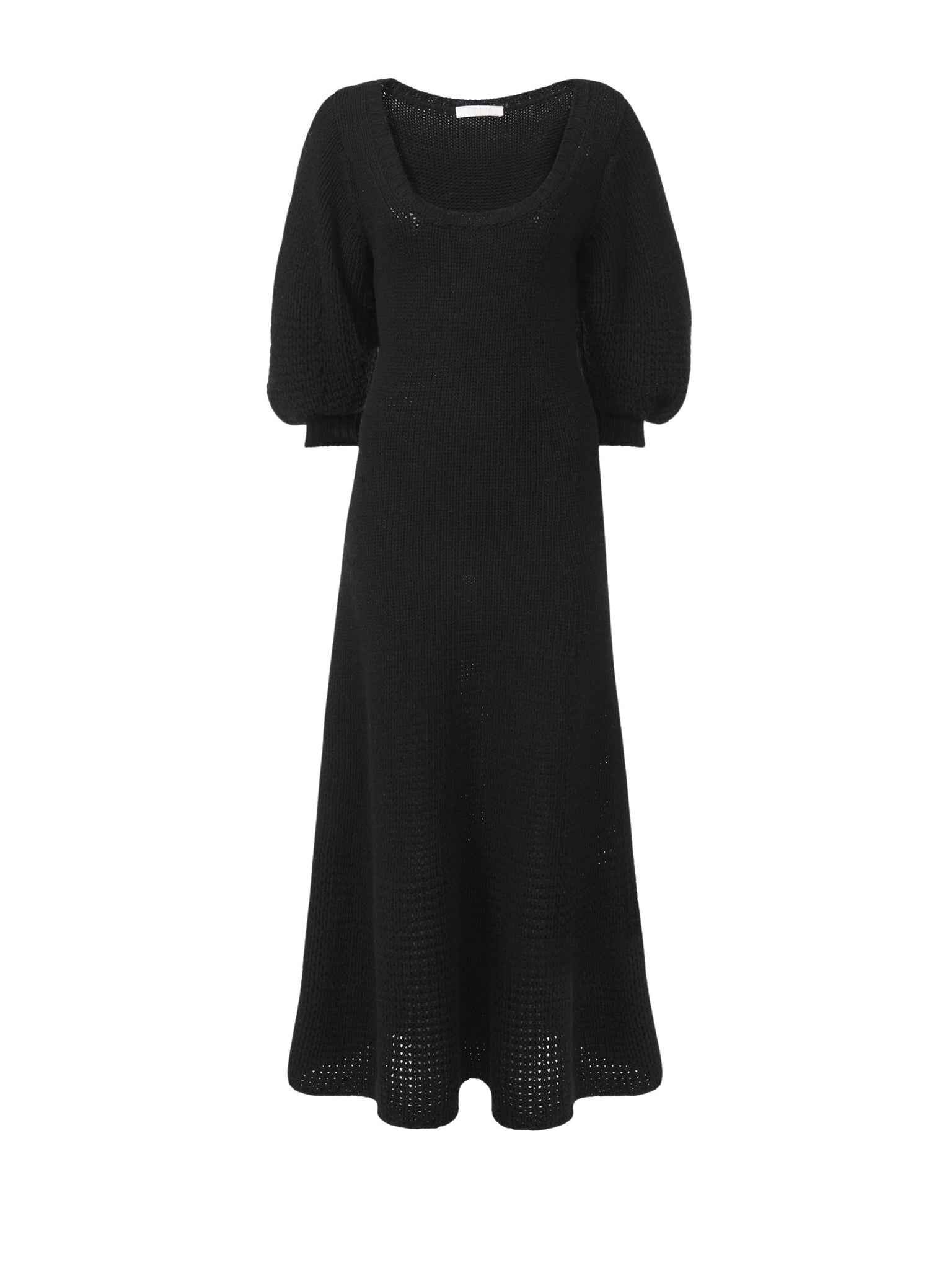Robe midi évasée en laine - Black