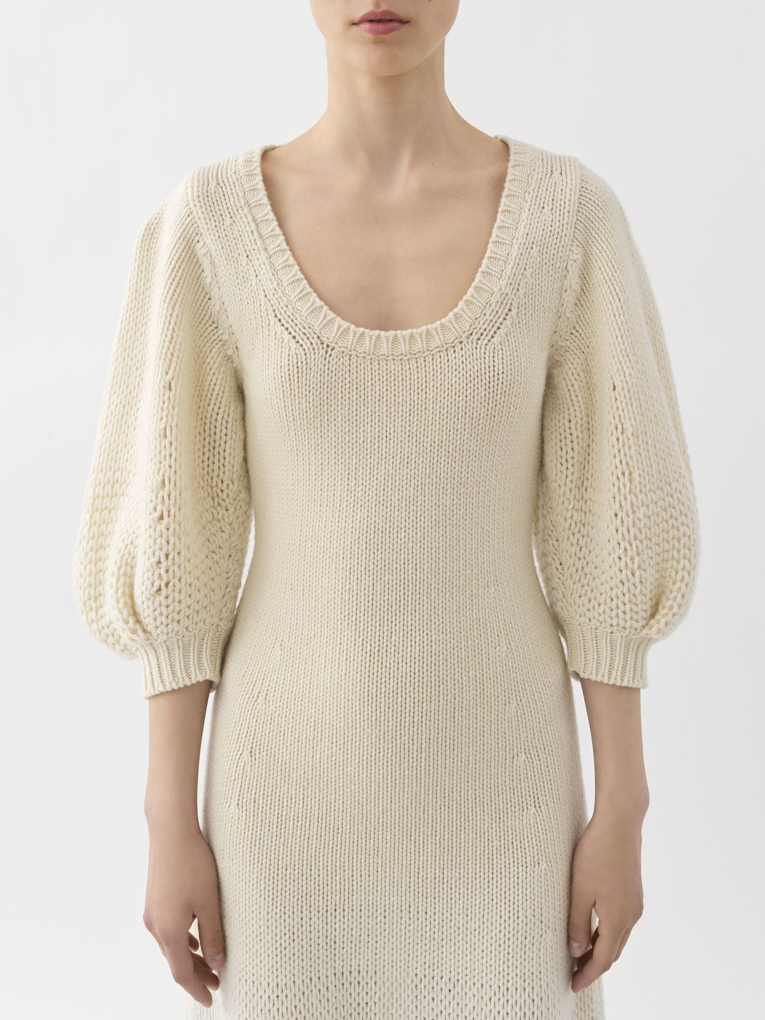 Robe midi évasée en laine - White Powder
