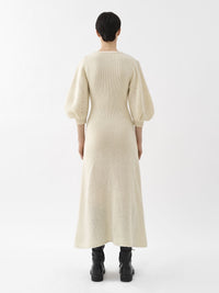 Robe midi évasée en laine - White Powder