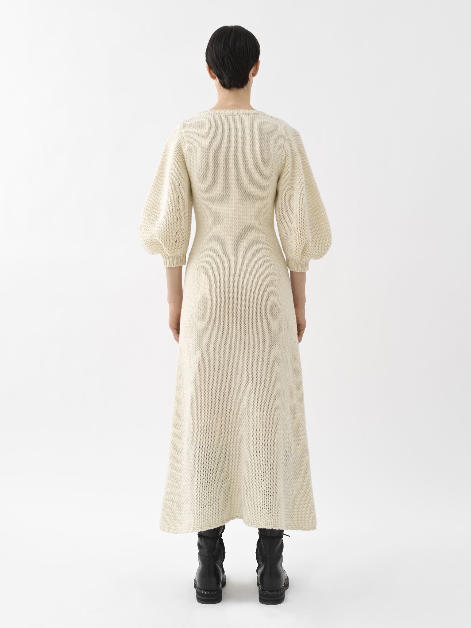 Robe midi évasée en laine - White Powder