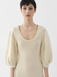 Robe midi évasée en laine - White Powder