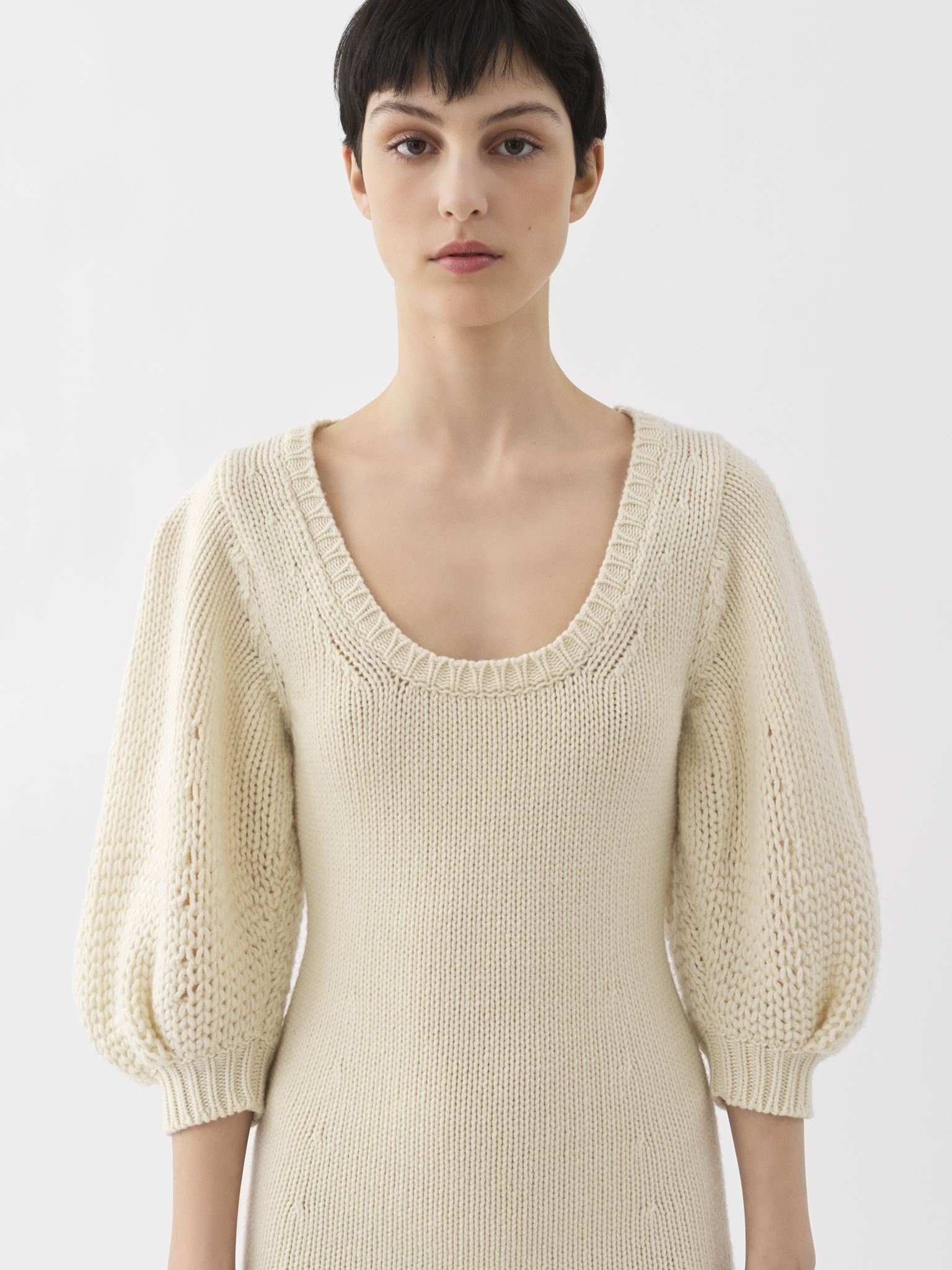 Robe midi évasée en laine - White Powder