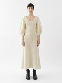 Robe midi évasée en laine - White Powder
