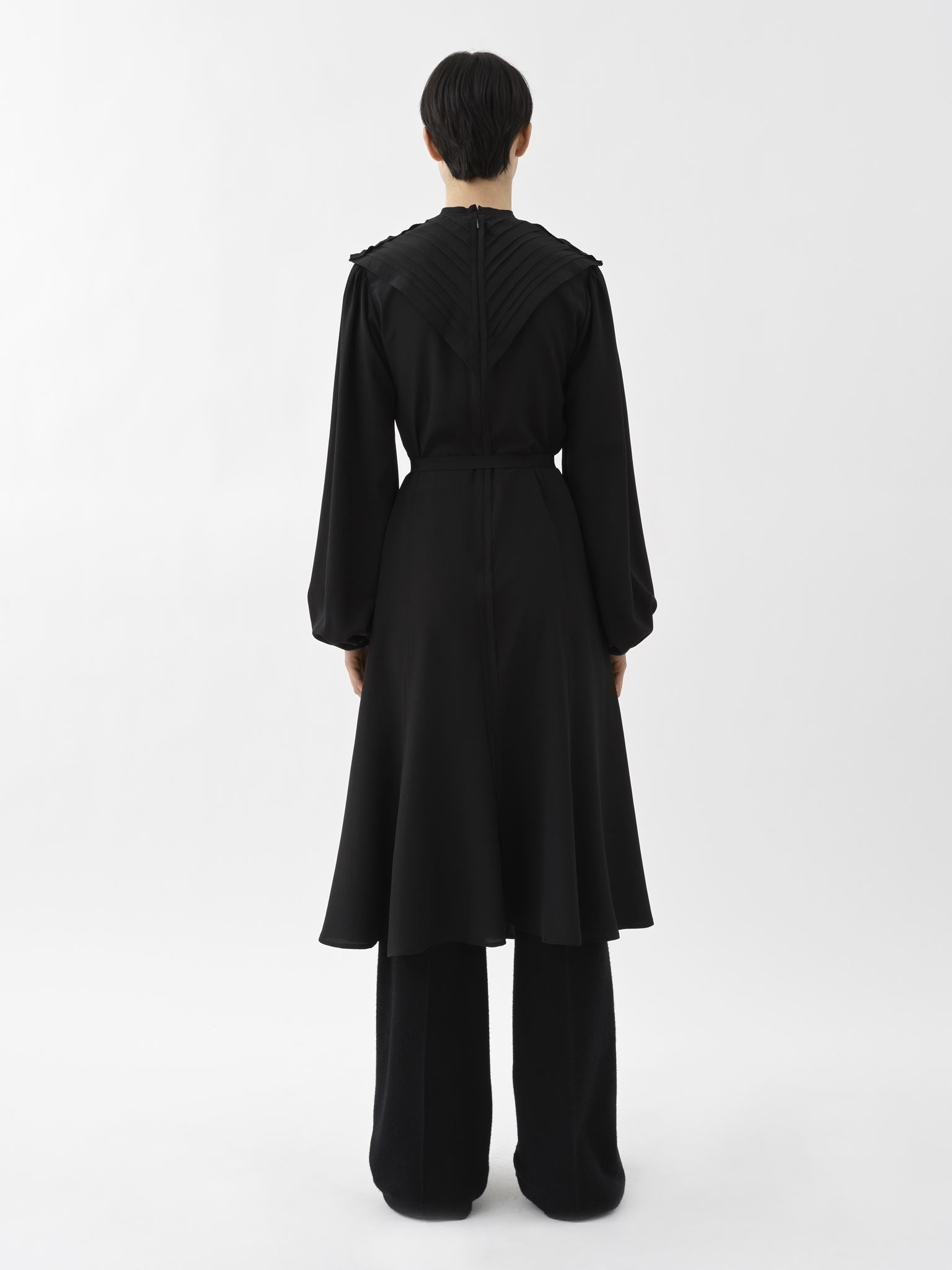 Robe midi ceinturée en soie - Noir