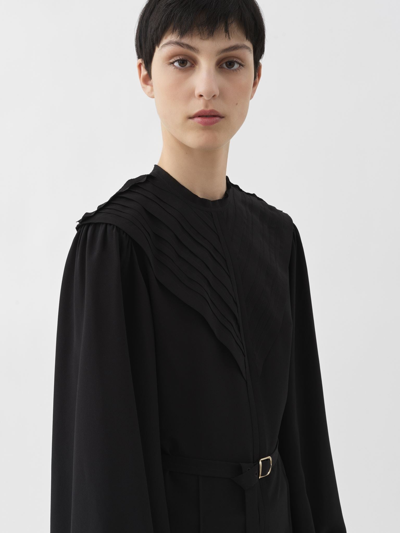 Robe midi ceinturée en soie - Noir
