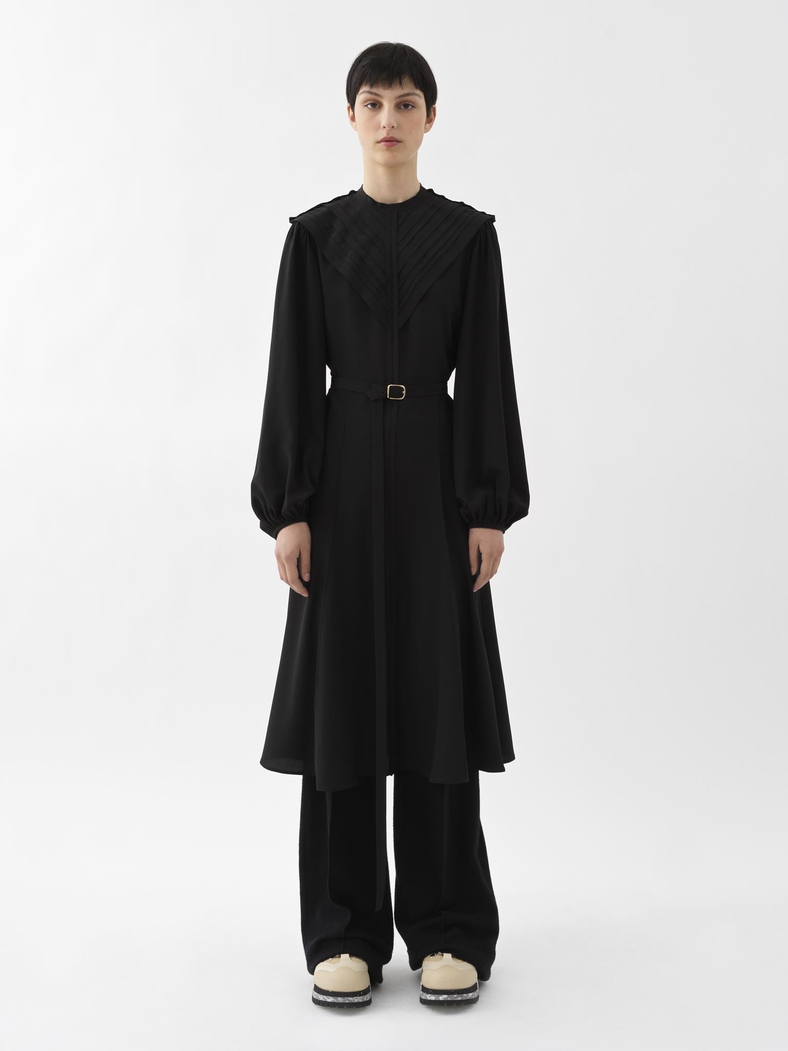 Robe midi ceinturée en soie - Noir