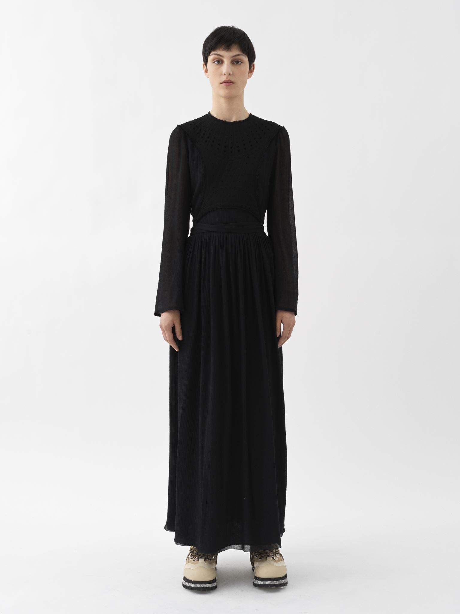 Robe plastron ceinturée en laine - Black