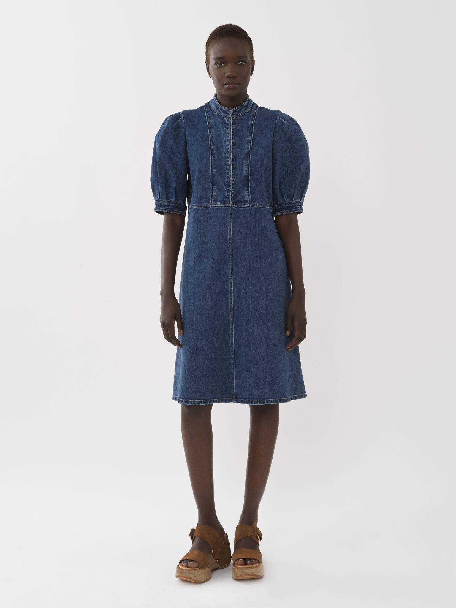 Robe midi à manches bouffantes - Deep Denim