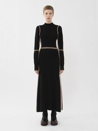 Robe avec col montant joue sur les contrastes en laine - Multicolor Noir