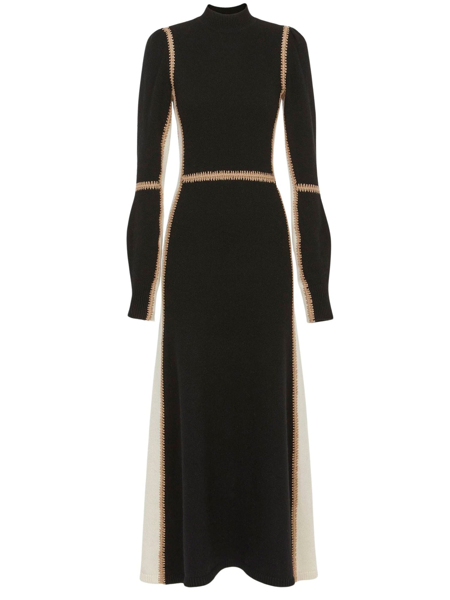 Robe avec col montant joue sur les contrastes en laine - Multicolor Noir