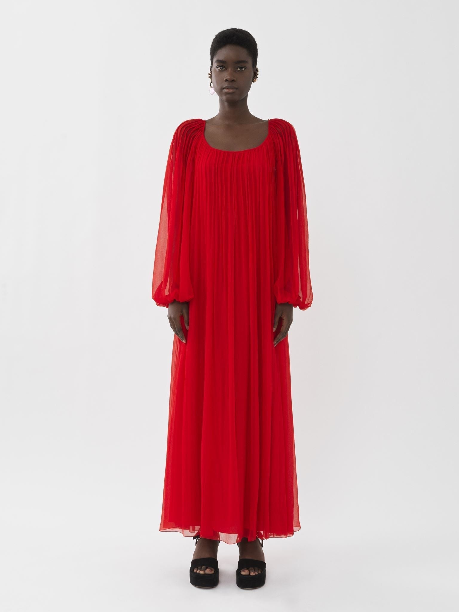 Robe longue plissée en soie - Rising Red