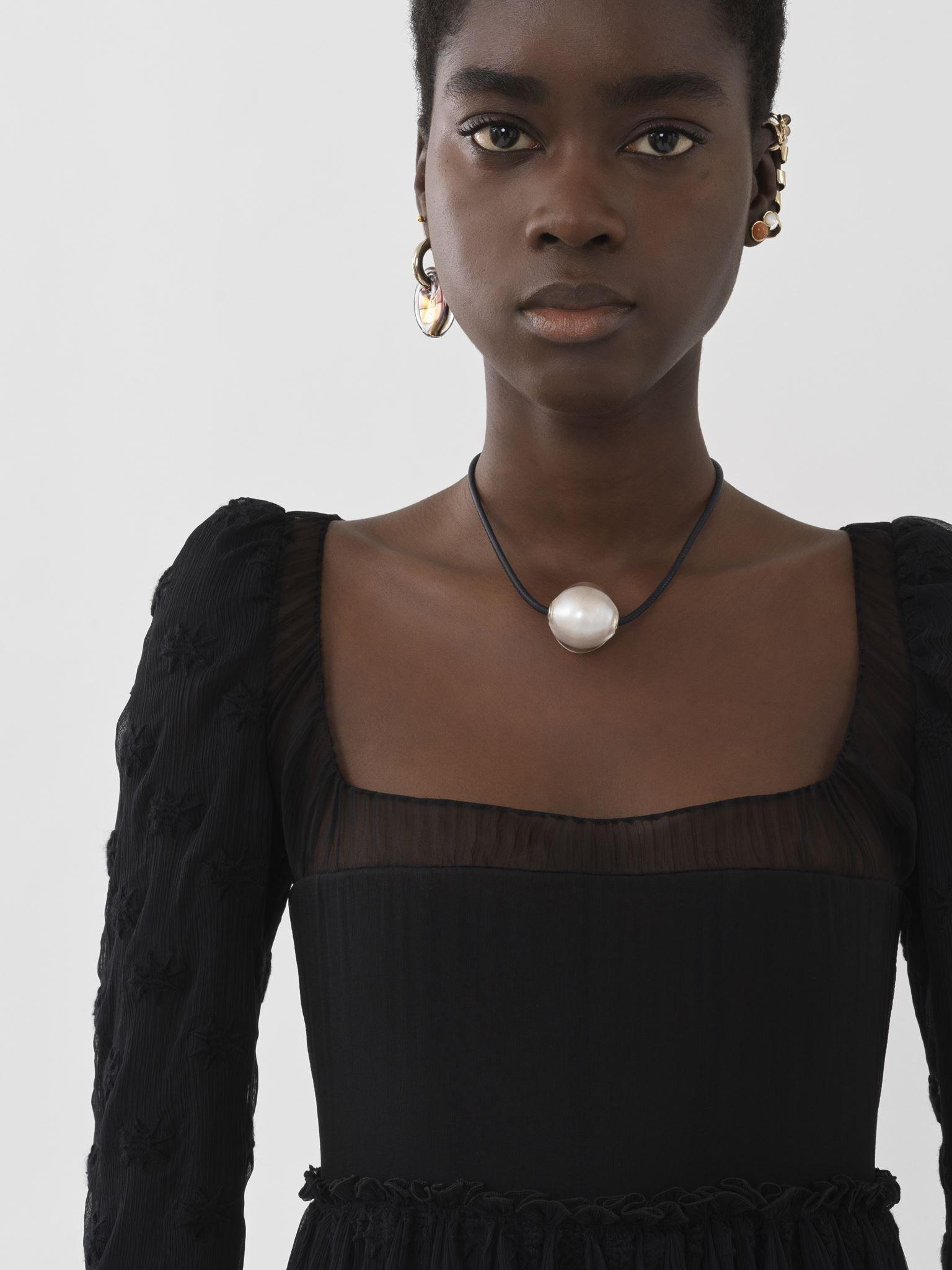 Robe maxi empire en soie - Noir
