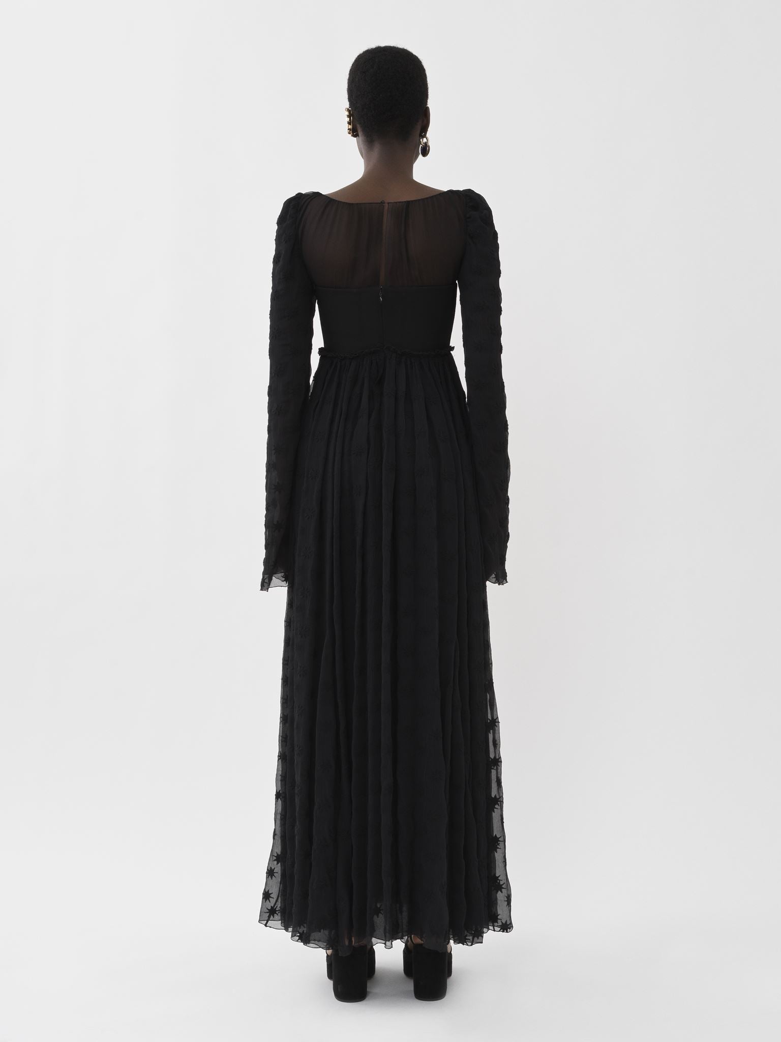 Robe maxi empire en soie - Noir