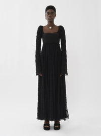 Robe maxi empire en soie - Noir