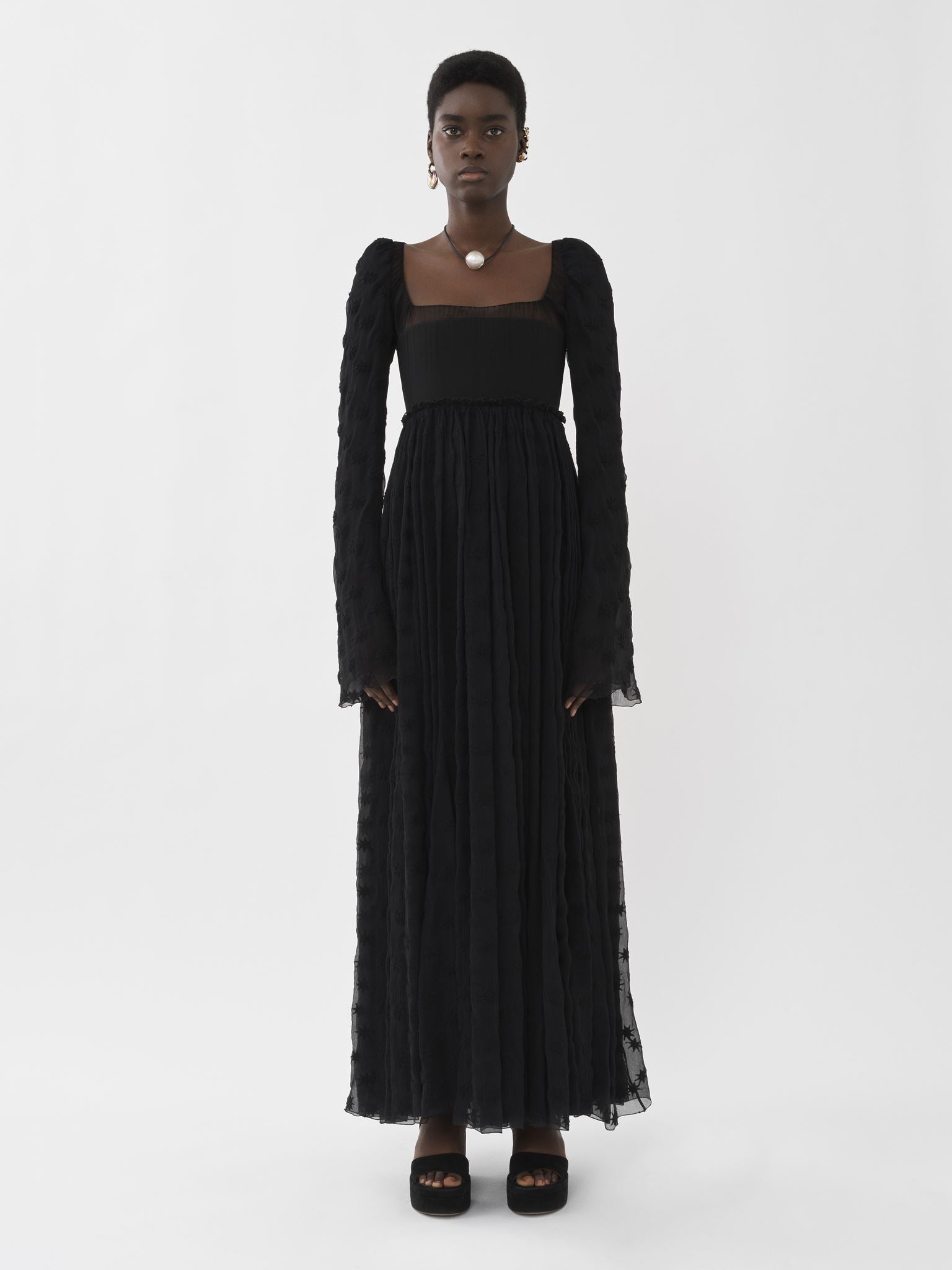 Robe maxi empire en soie - Noir