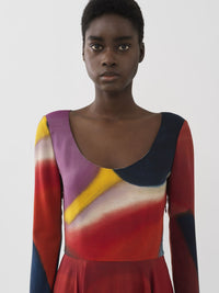 Robe longue évasée Caroline Denervaud en soie - Multicolor