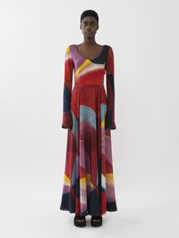 Robe longue évasée Caroline Denervaud en soie - Multicolor