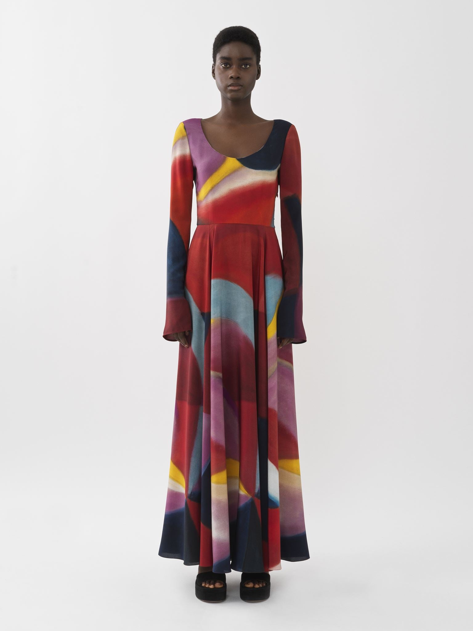 Robe longue évasée Caroline Denervaud en soie - Multicolor