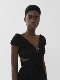 Robe plissée épaules nues en soie - Noir