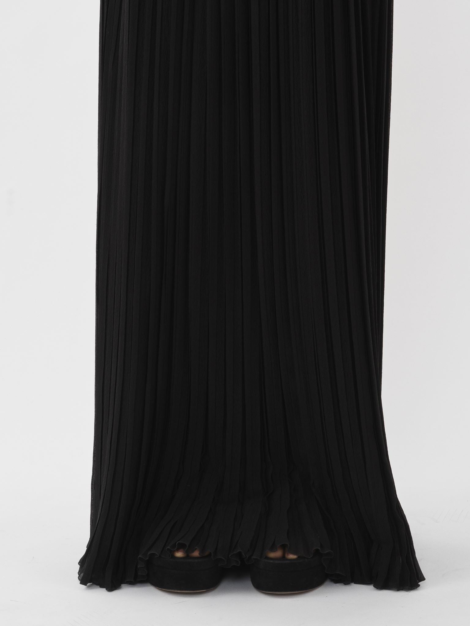 Robe plissée épaules nues en soie - Noir