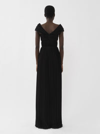 Robe plissée épaules nues en soie - Noir