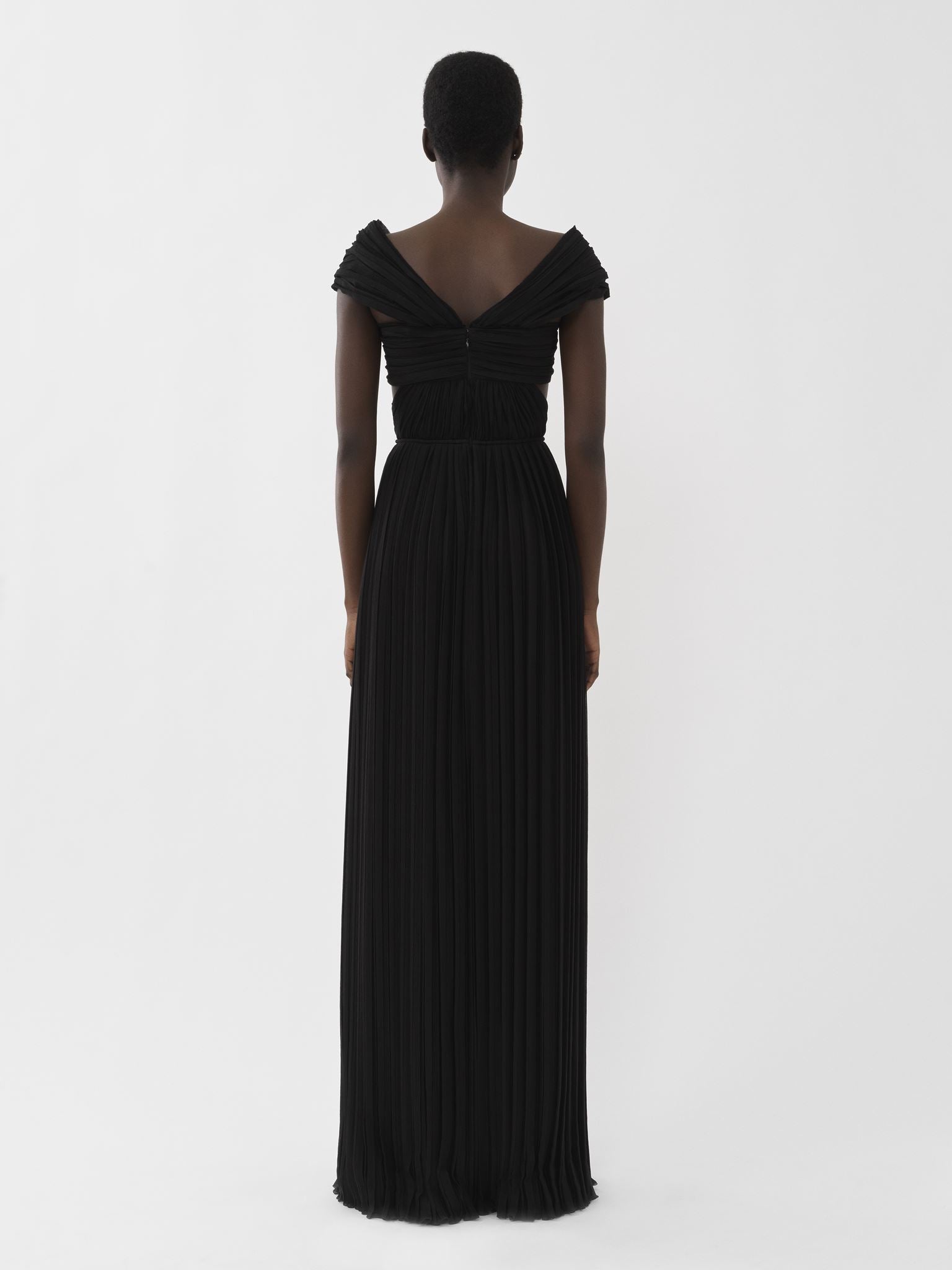 Robe plissée épaules nues en soie - Noir