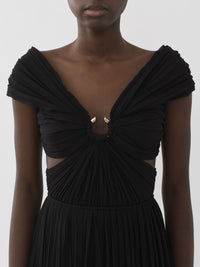 Robe plissée épaules nues en soie - Noir