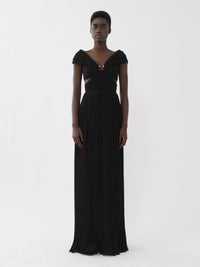 Robe plissée épaules nues en soie - Noir