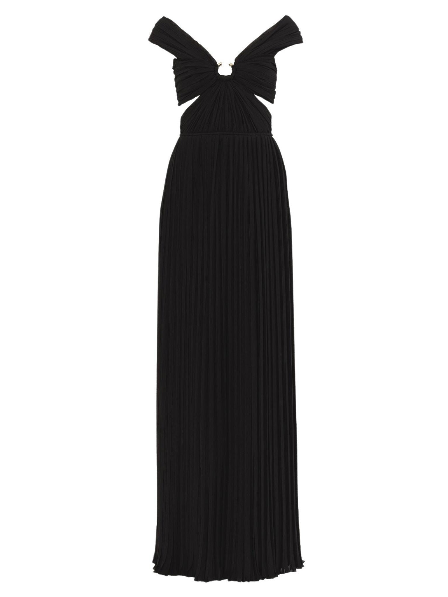 Robe plissée épaules nues en soie - Noir