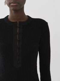 Mini robe col tunisien en laine - Black