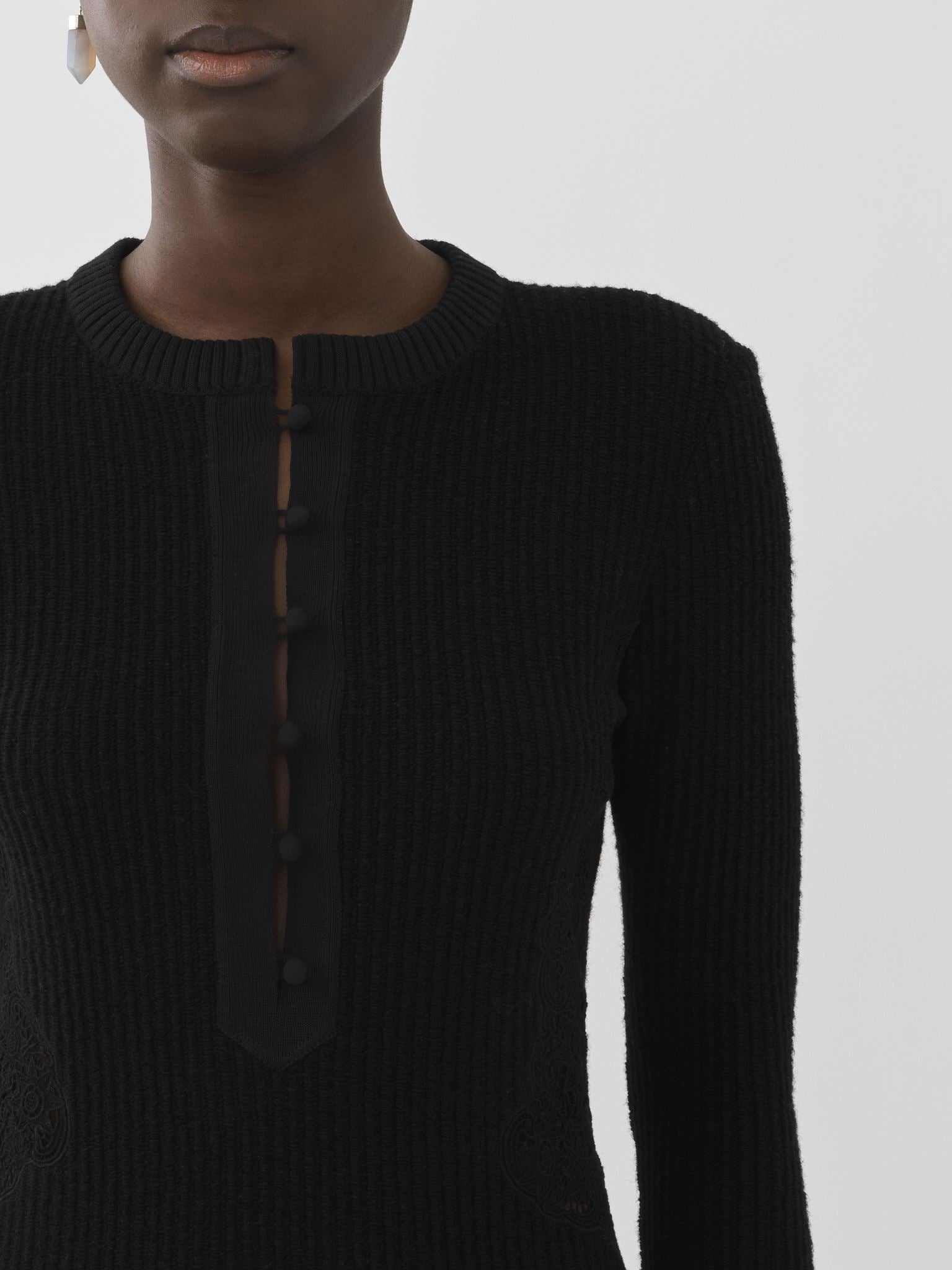 Mini robe col tunisien en laine - Black