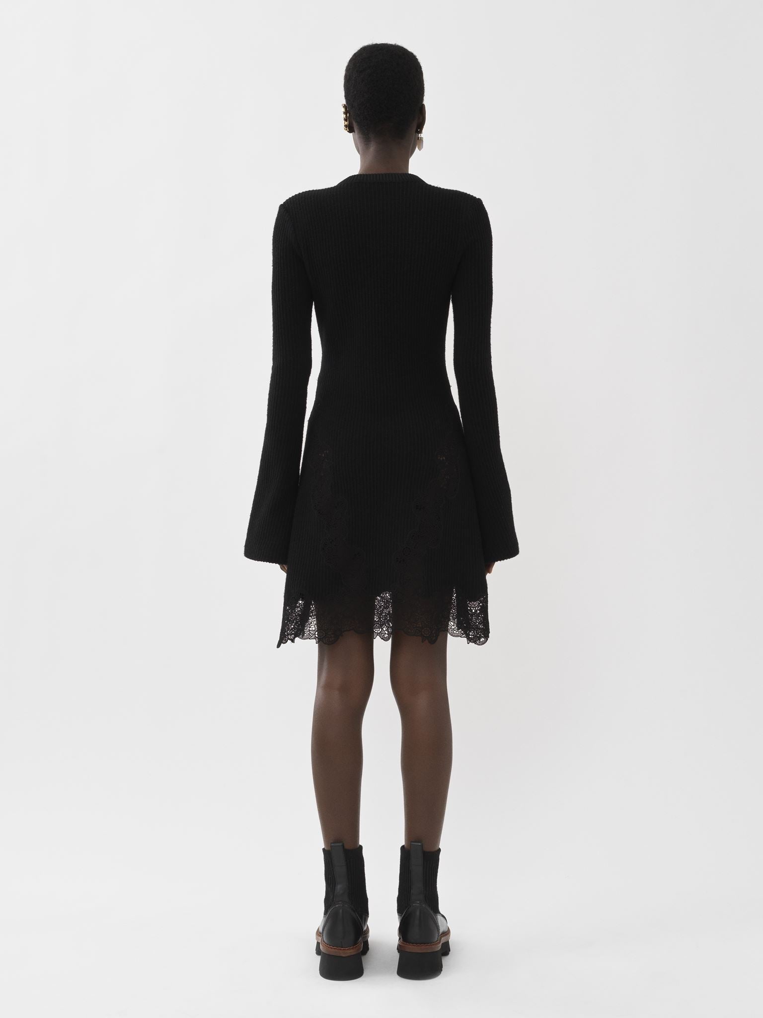 Mini robe col tunisien en laine - Black