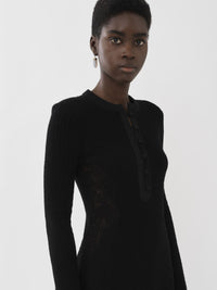 Mini robe col tunisien en laine - Black