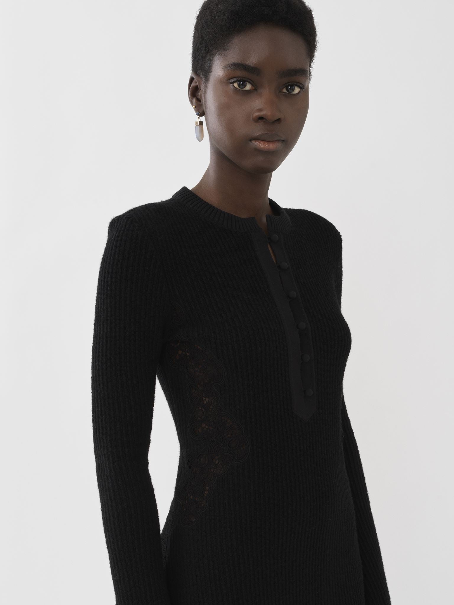 Mini robe col tunisien en laine - Black