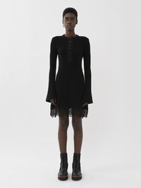 Mini robe col tunisien en laine - Black