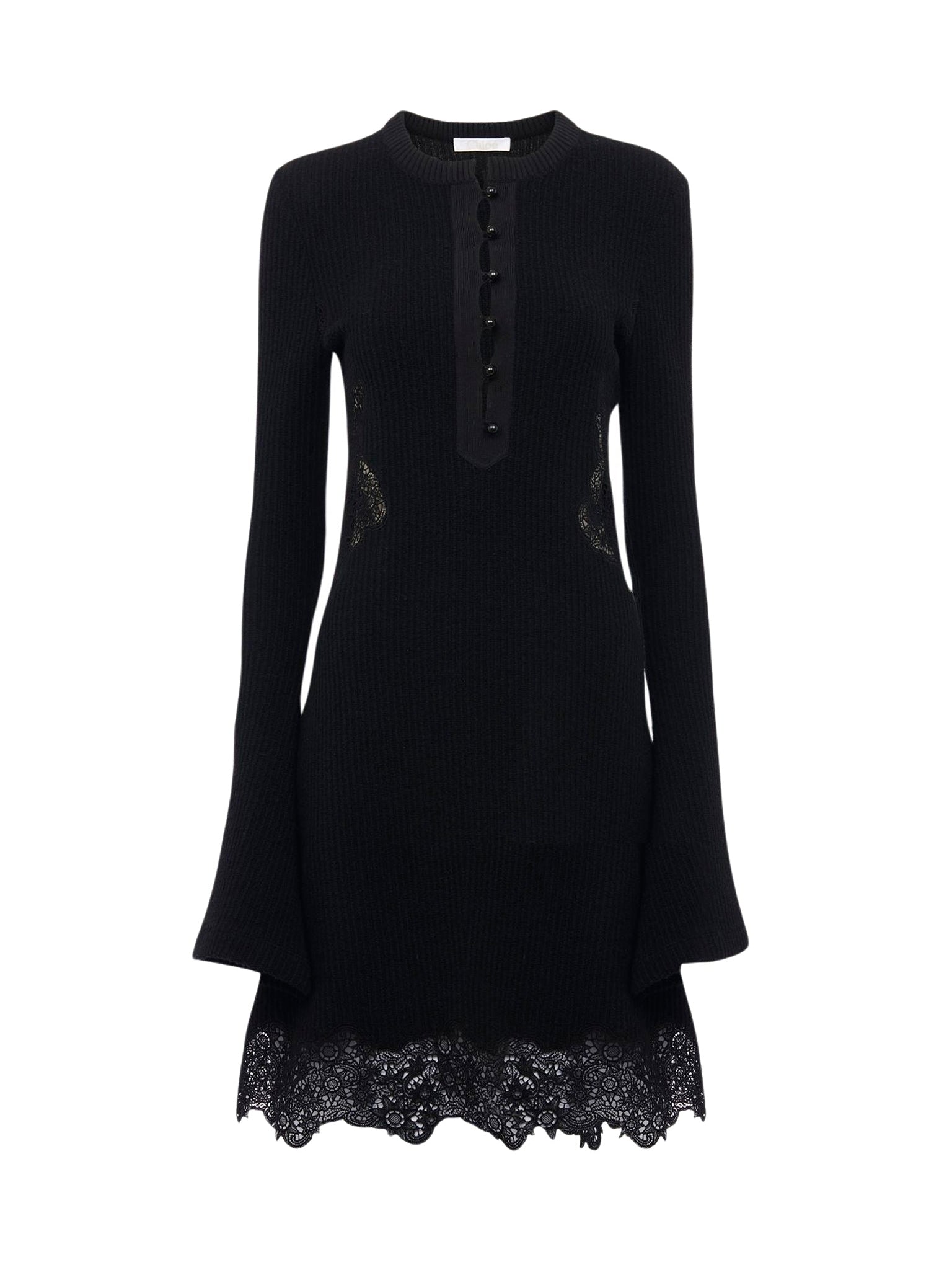 Mini robe col tunisien en laine - Black