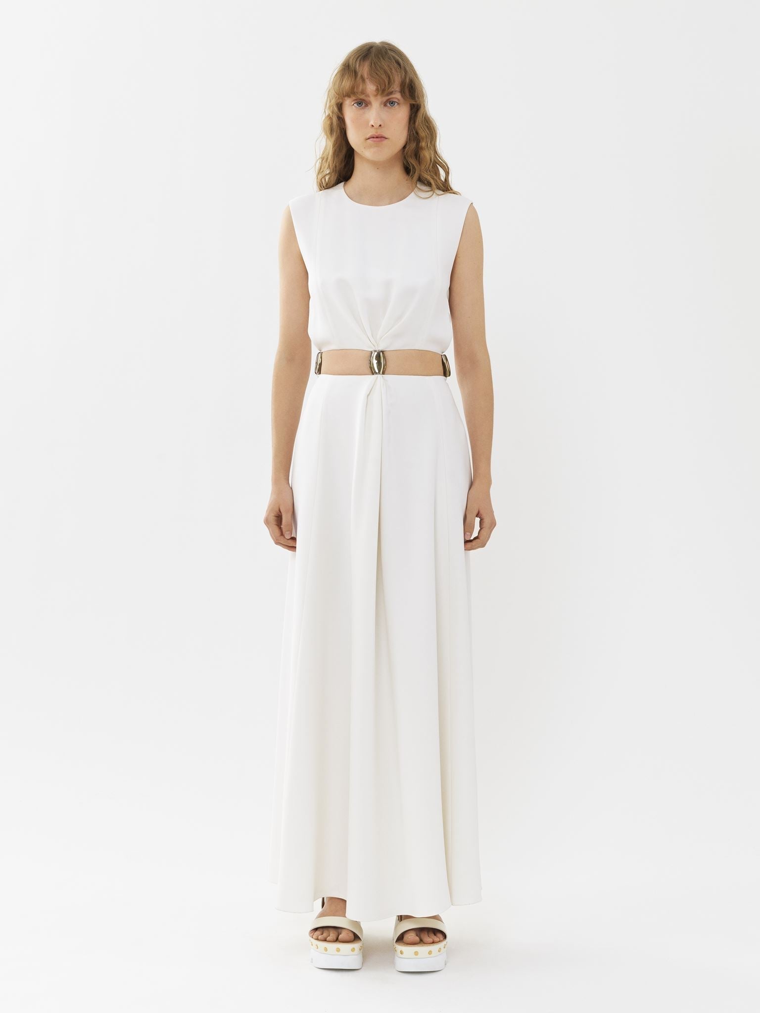 Robe longue sans manches en soie - White