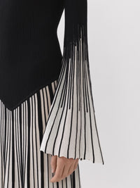 Robe longue évasée en laine - Black