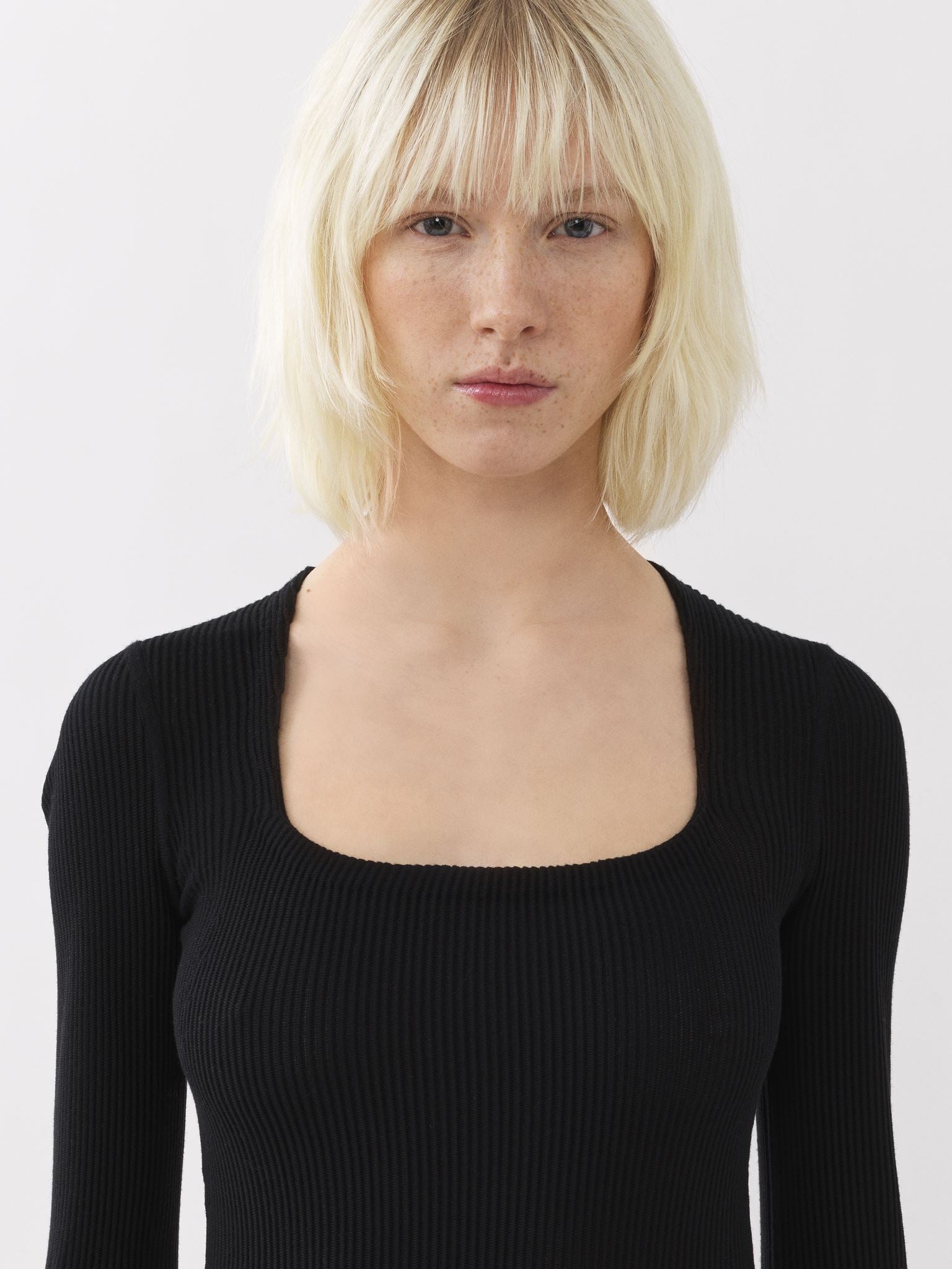 Robe longue évasée en laine - Black