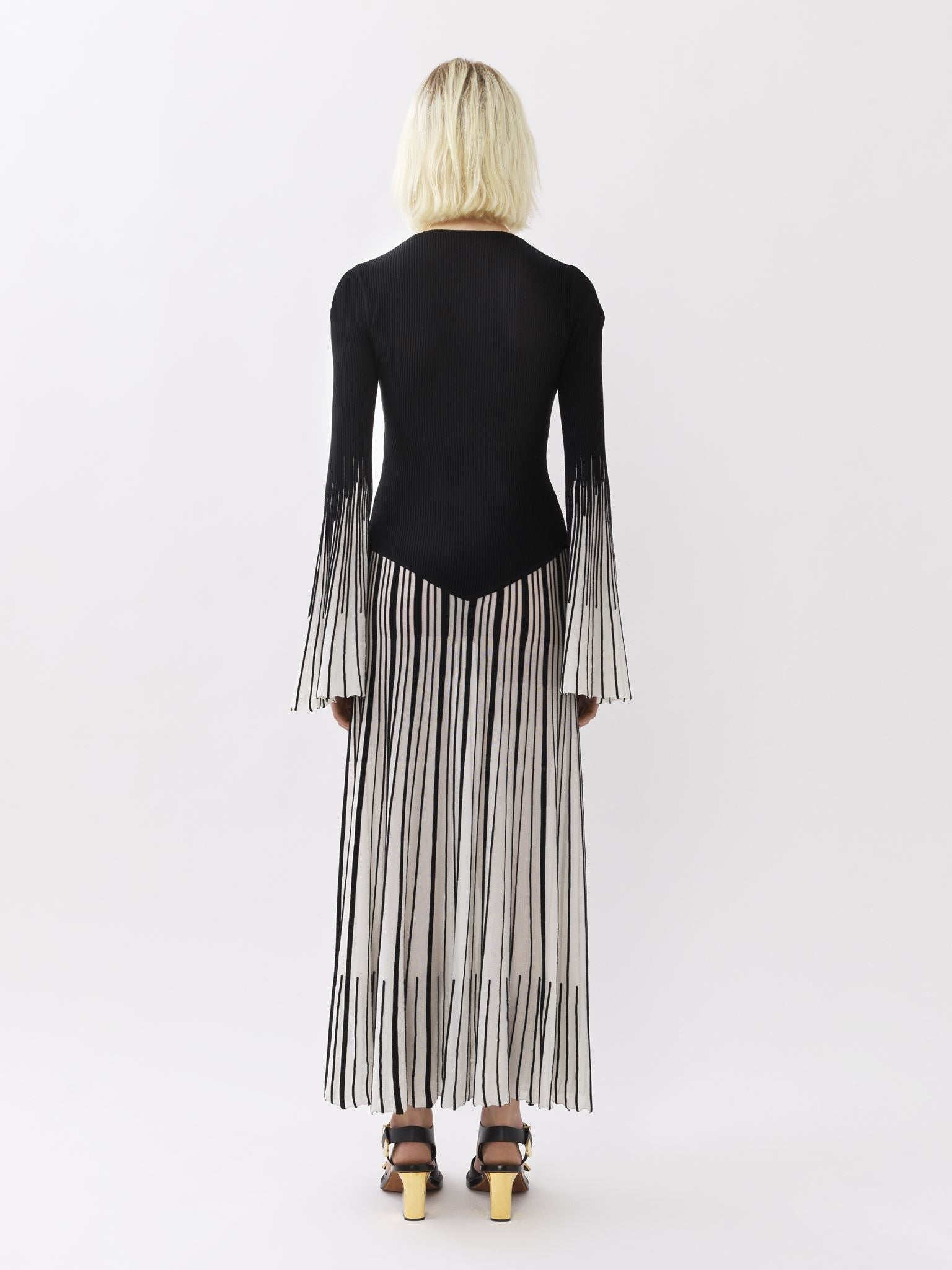 Robe longue évasée en laine - Black