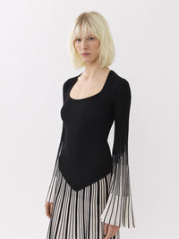 Robe longue évasée en laine - Black