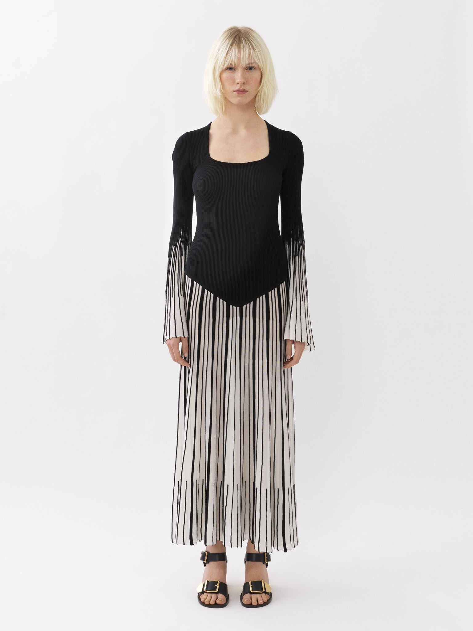 Robe longue évasée en laine - Black